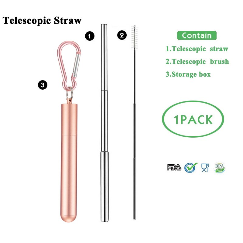 Telescopic Metal Drinking Straw Collapsible Reusable Straw Portable Stainless Steel Straw with Case and Brush for Travel Outdoor: T-straw 6
