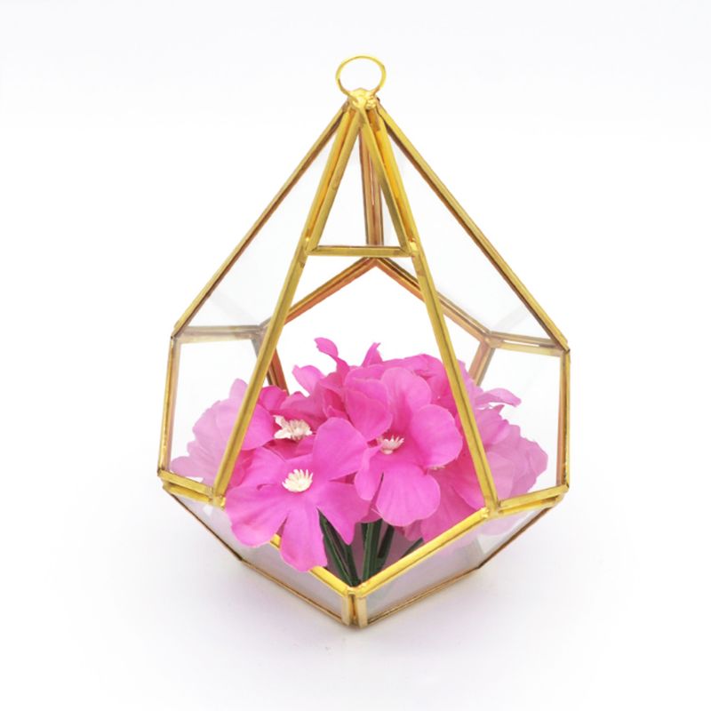 Geometric Glass Terrarium - Diamond Faceted - Wall Hanging Planter - Air Plant Holder - 11x11x14.4cm