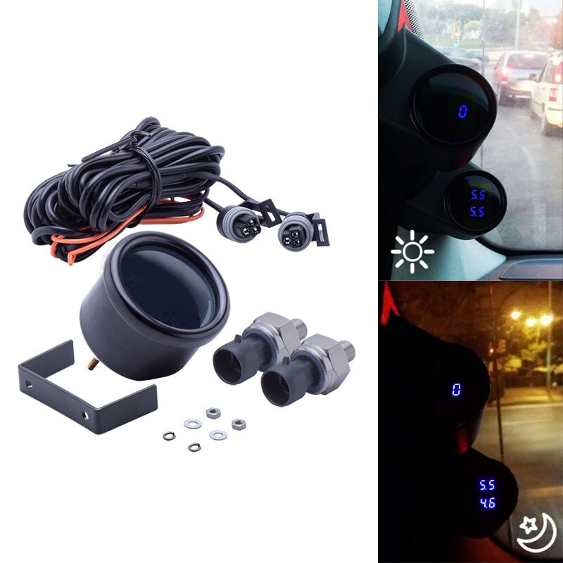 Dual Luchtvering Gauge Air Ride Luchtdrukmeter Psi Blauwe Led Met 2 Stuks Elektrische Sensoren