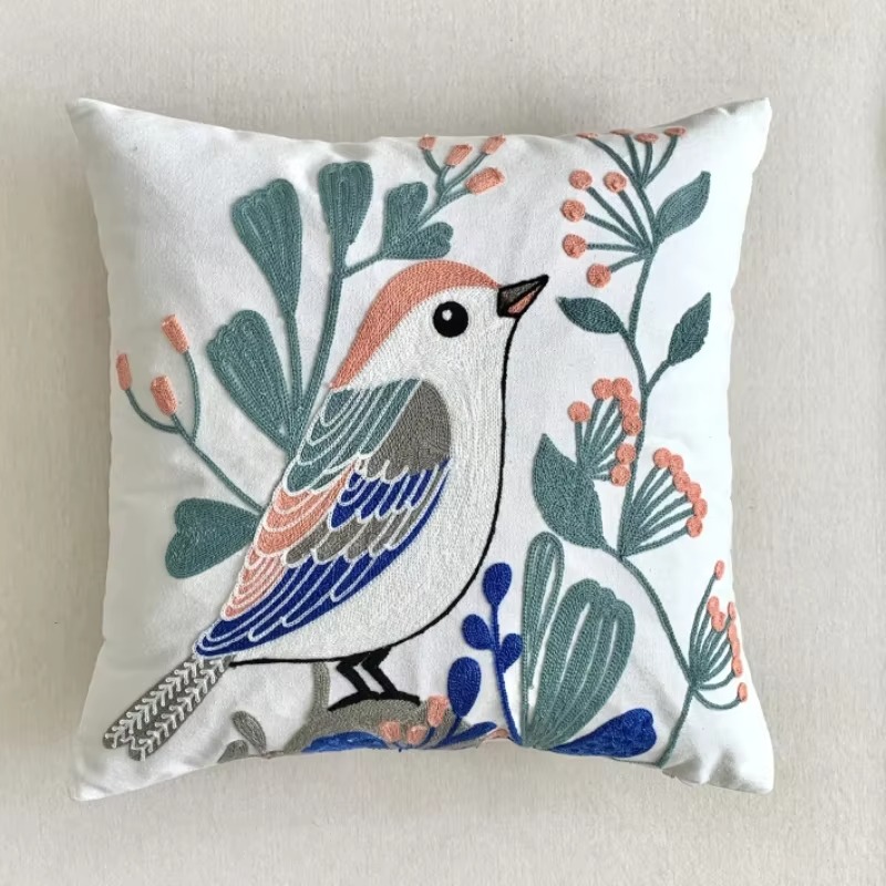 45X45CM Bloem Geborduurde Sierkussen Cover Plant Handdoek Moderne Stempelen Taille Kussenhoes Decor Home Decoratieve kussensloop