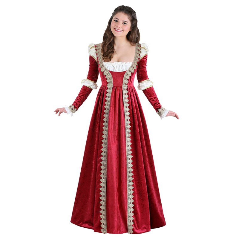 Vrouwen Middeleeuwse Kostuum Vintage Renaissance Prinses Jurk Vierkante Kraag Lace Up Paleis Koningin Vestido Middeleeuwse Avondjurk: M