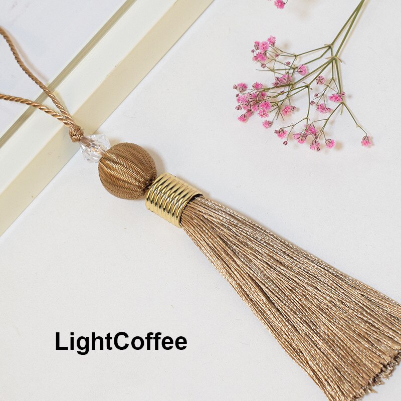 Pompon boule avec corde suspendue 10cm, 2 pièces/lot, garniture pompon à coudre en soie, décoration clé pour rideau, décoration de la maison: LightCoffee
