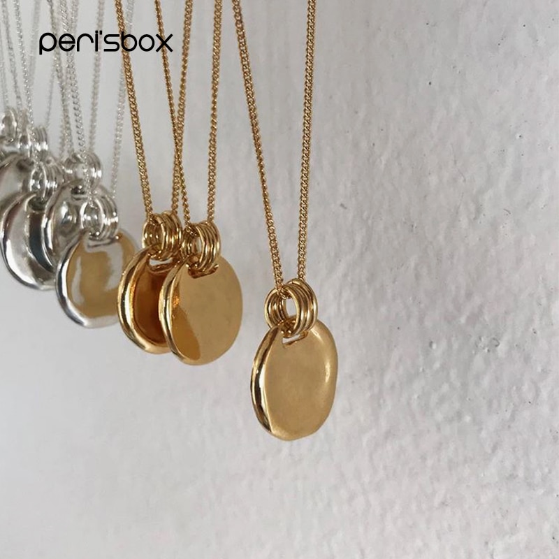 Peri&#39;sbox – collier ras du cou en argent Sterling 925 avec disque en or martelé, pièce de monnaie Concave texturée, médaillon rond Simple