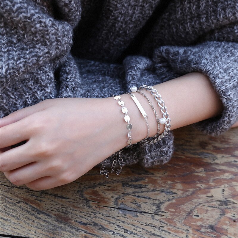 Charms Bracelets Set Women Tassel Bracelet Chain Girl Rose Gold Color Jewelry Bohemia Stainless Steel Armband