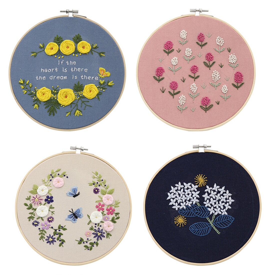 DIY Cross Stitch Kit Handmade Embroidery Craft With 20 X 20cm Hoop Needle - Hydrangea Macrophylla/Butterfly Dances/Tulip/Dream