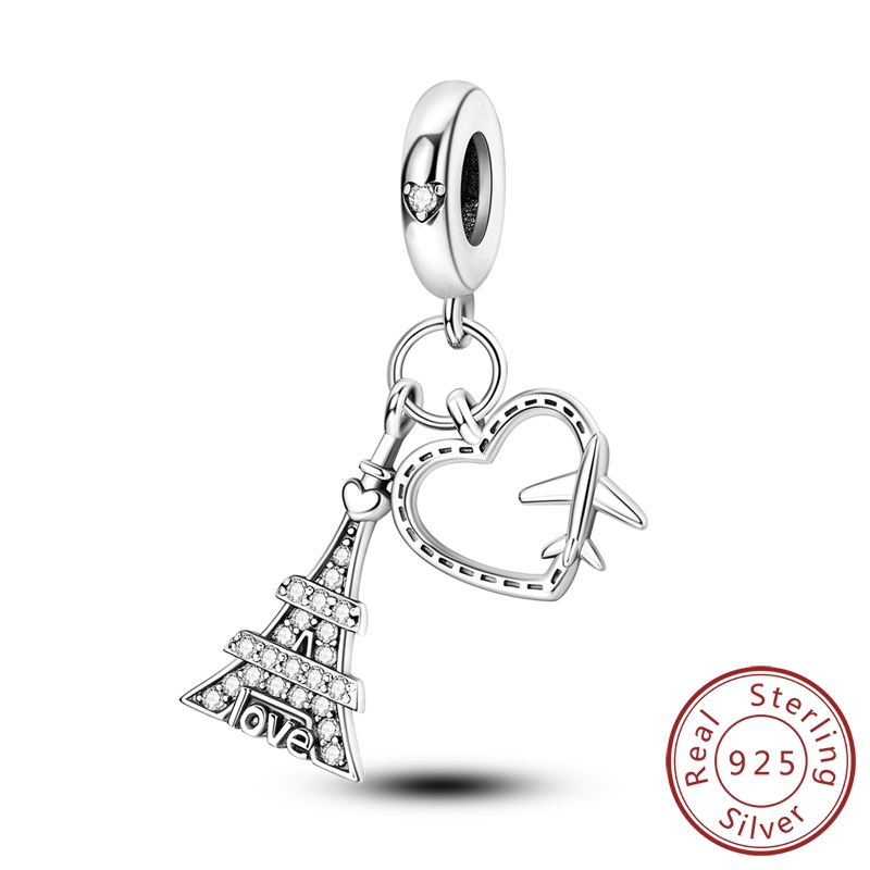 100% 925 argent Sterling avion monde Paris breloques pendentifs ajustement Original Bracelet fabrication de bijoux femme: WHITE