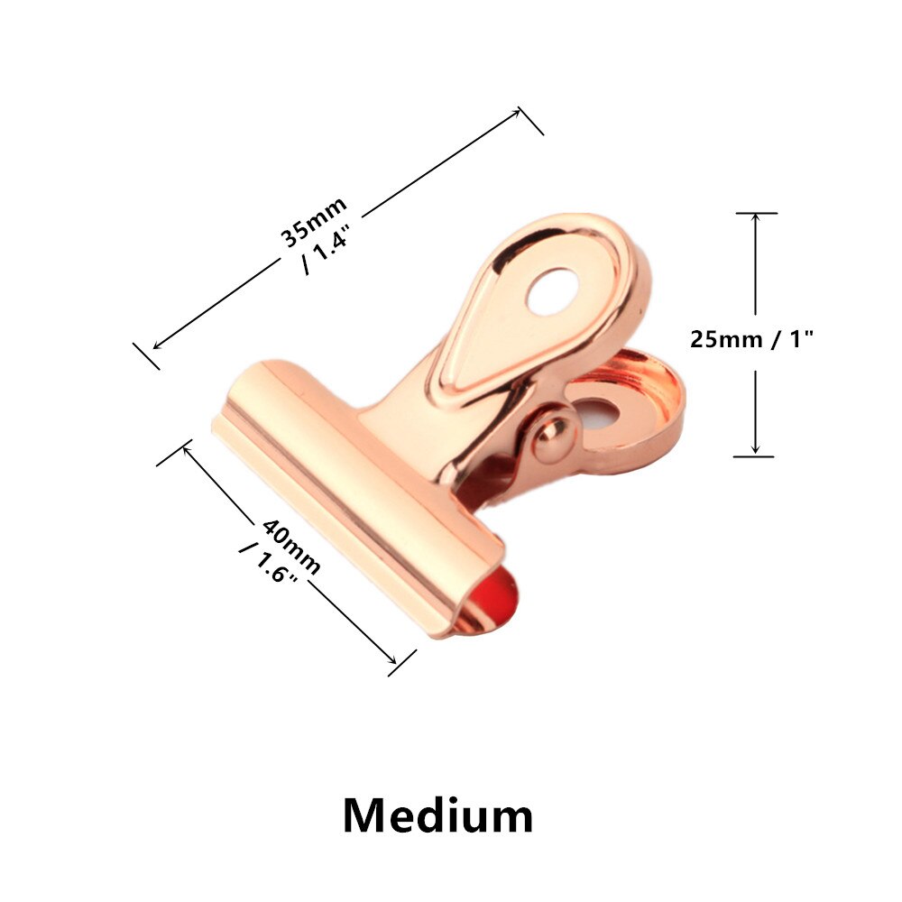 Gold & Rose Gold Heavy Duty Bulldog Clips Duckbill Clip Clamp for Office Bills or Household Kitchen Sealing Supplies 4 Sizes: 10pc Medium Rose Gol