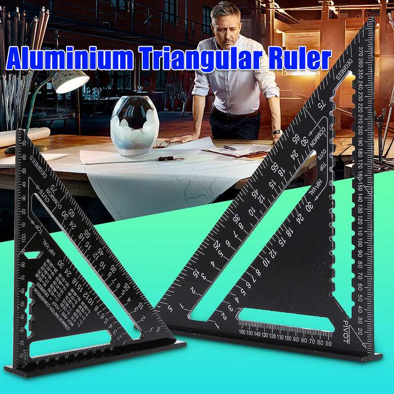 Angle Ruler 7/12 inch Metric Aluminum Alloy Triangular Measuring Ruler Woodwork Speed Square Triangle Angle Protractor