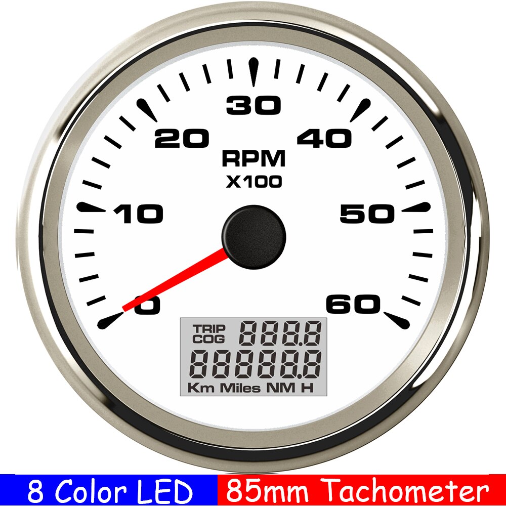 3000,4000,6000,8000Rpm Marine Tacho Meter Met Trip Cog Urenteller Tacho Sensor M16 M18 Waterdichte Auto Boot Toerenteller Gauge 85Mm: 6KRPM WS