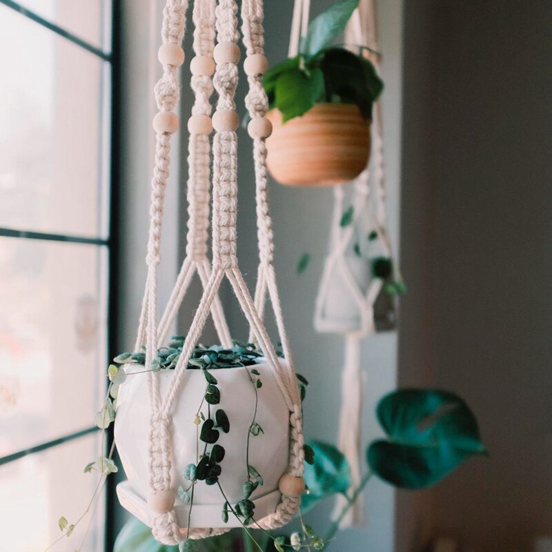 Macrame Handgemaakte Plantenhanger Manden Bloempotten Houder Balkon Hangende Decoratie Geknoopt Hijstouw Huis Tuinbenodigdheden