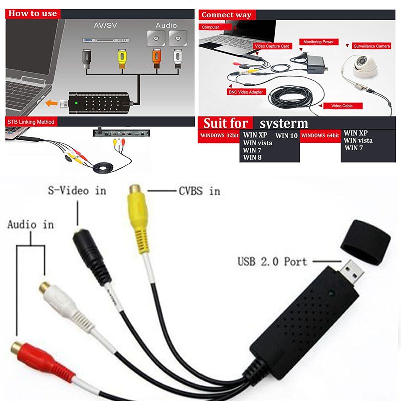 Video o vhs vcr usb video capture card to dvd converter capture card adapter