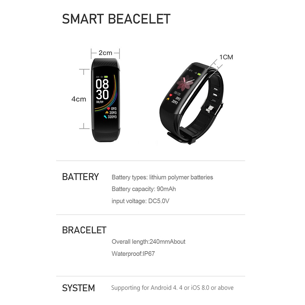 C6T Smart Band Waterproof Temperature Measuring Heart Rate Smart Bracelet Blood Pressure Monitor Health Wristband Fitness Tracke