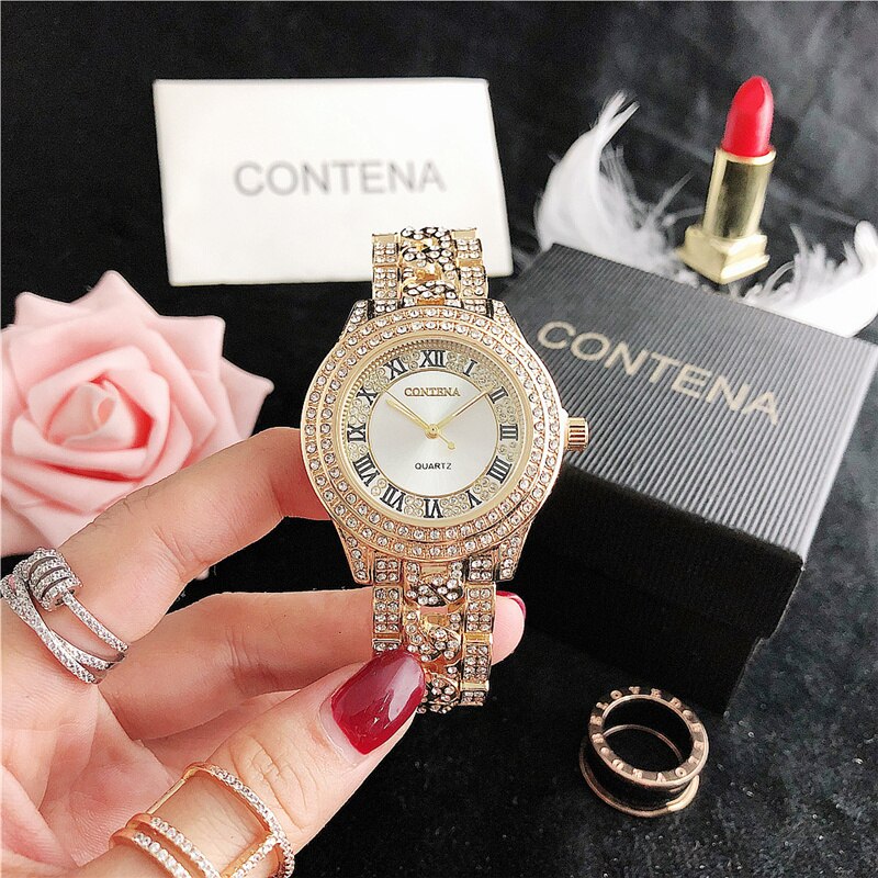 CONTENA-reloj de cuarzo informal para mujer, pulsera clásica de lujo con diamantes,: CON6449ZL-3