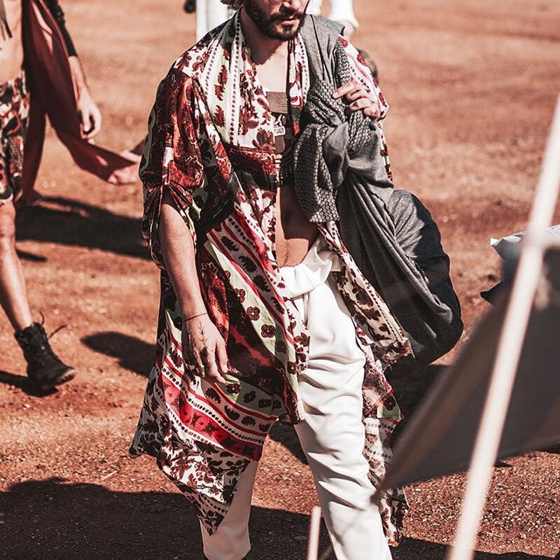 Hawajski styl męnarty z długim rękawem drukuj wakacje plus rozmiar stójka w stylu zwykły przycisk luźna koszula odzież komfort topy