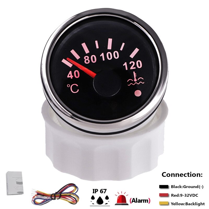 52Mm Boot Auto Water Temperatuurmeter 40-120 Water Temp Gauge Met Motor Temperatuur Alarm Fit 12 ~ 24V