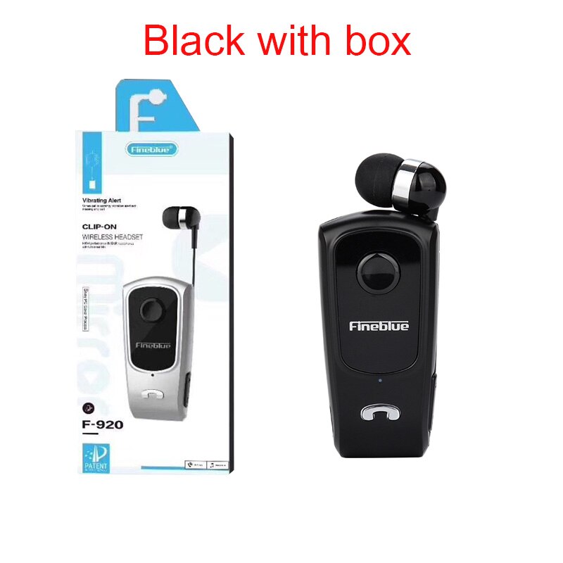 FineBlue F920 Retractable Wireless Bluetooth Earphones Handsfree Headset Stereo Headphone Clip Mic Phone Call Portable: Black with box