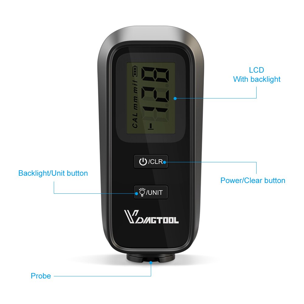 Vdiagtool obd 2 digital mini belegg tykkelse måler bil lakk tykkelse måler lakk tykkelse tester tykkelse måler
