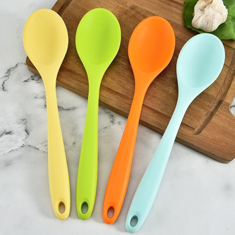Large Silicone Spoon Home Use Long Handle Spoon High Grade Mixing Ladle Cooking Kitchen Soup Spoons Tableware Kitchen Dining Bar