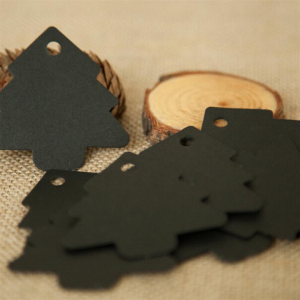50pcs/pack Black Christmas Tree Shape Hanging Garment tags DIY Kraft Paper Cards tag 5.5x5.4cm