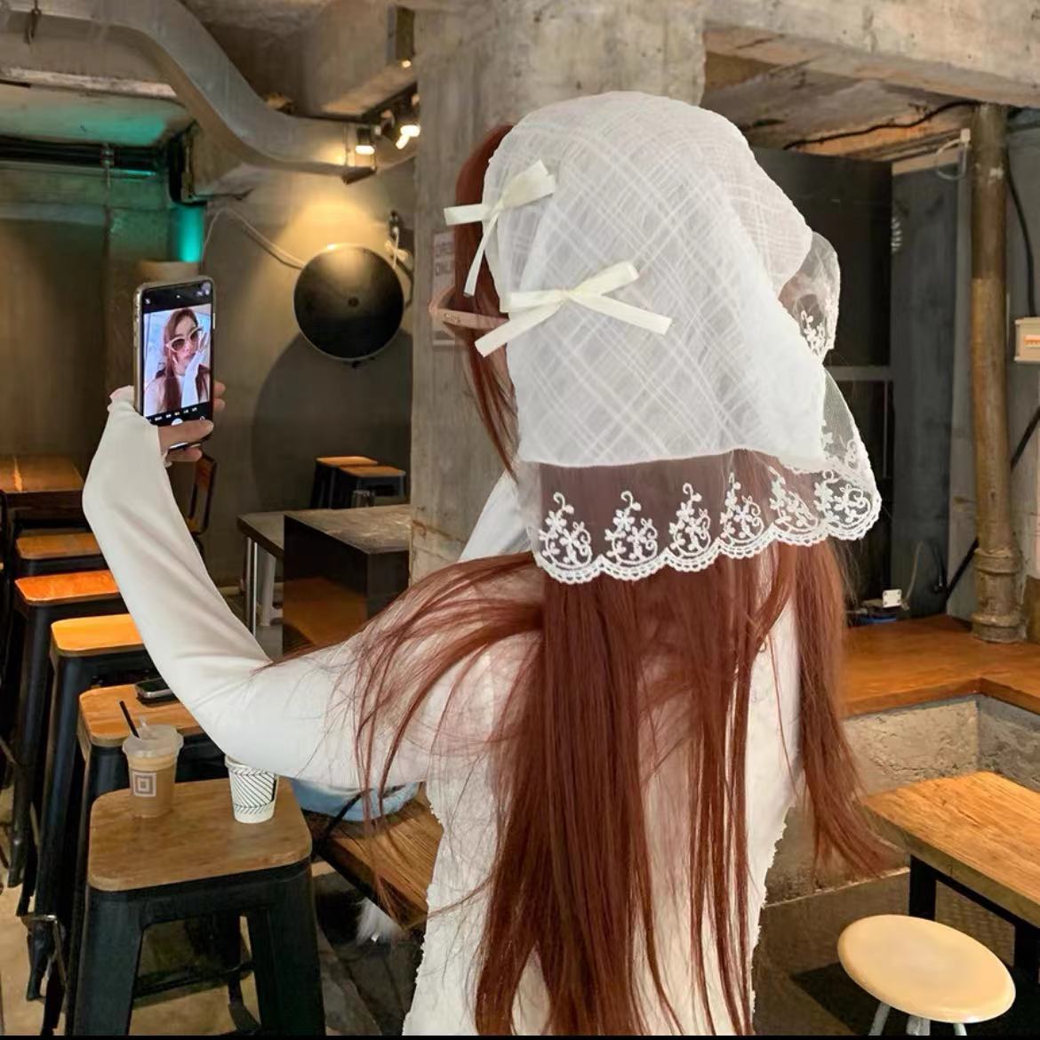 pañuelo para el pelo de encaje Floral tejido blanco o rosa, pañuelo triangular Retro para mujer, sombrero, foto de viaje, diadema, accesorios para el cabello: Gris oscuro