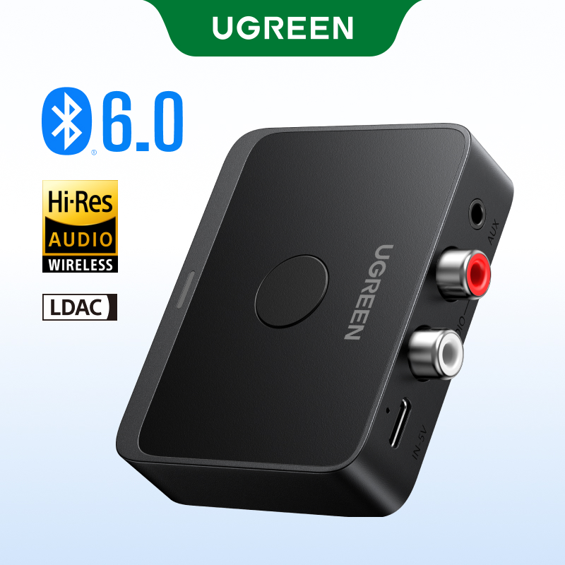 Ugreen aux receptor bluetooth ldac aac hi-fi 3.5mm jack 2rca rca áudio bluetooth 6.0 adaptador receptores 15h para carro alto-falante pc: Default Title