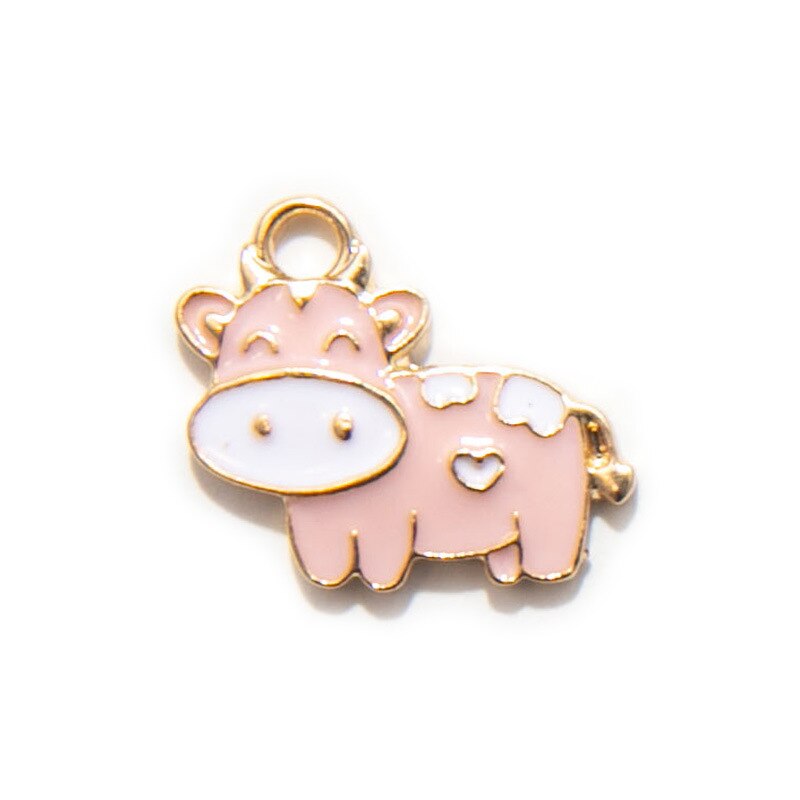 10Pcs Enamel Verzilverd Koeien Charm Hanger Voor Jewerly Diy Maken Armband Vrouwen Ketting Oorbellen Accessoires Bevindingen Craft: gold pink