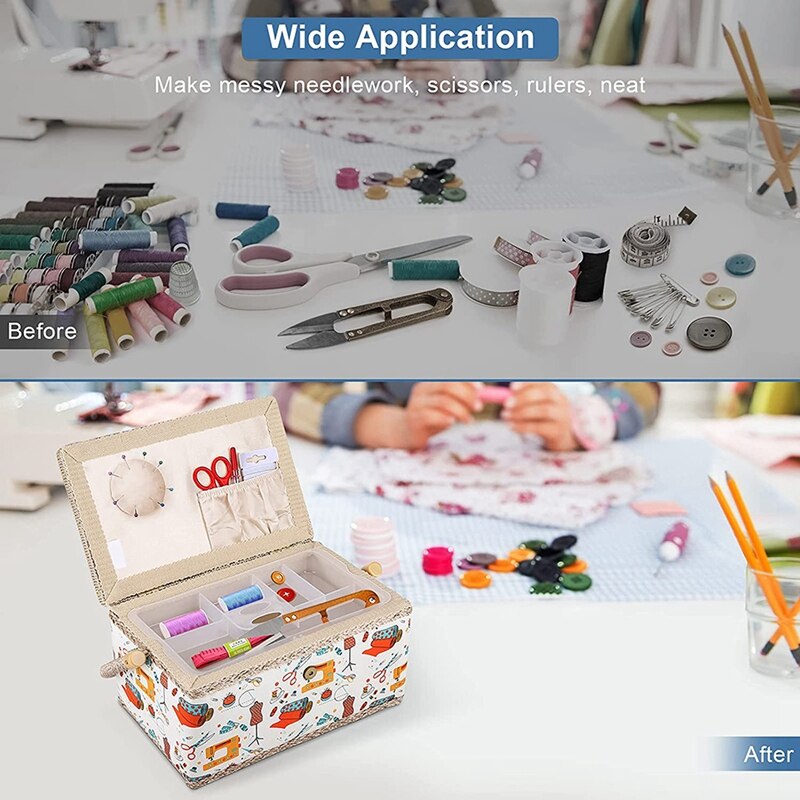 Fabric Sewing Basket Organizer with Removable Tray Household Sewing Storage Organizer Kit Sundry Storage Organizer Box