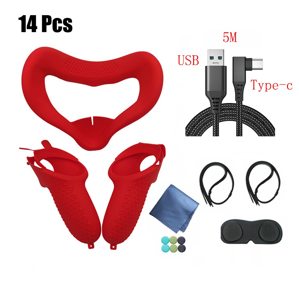 VR Protective Cover For Oculus Quest 2 Touch Controller mask Case With Knuckle Strap Handle Grip USB 3.1 Cable: A
