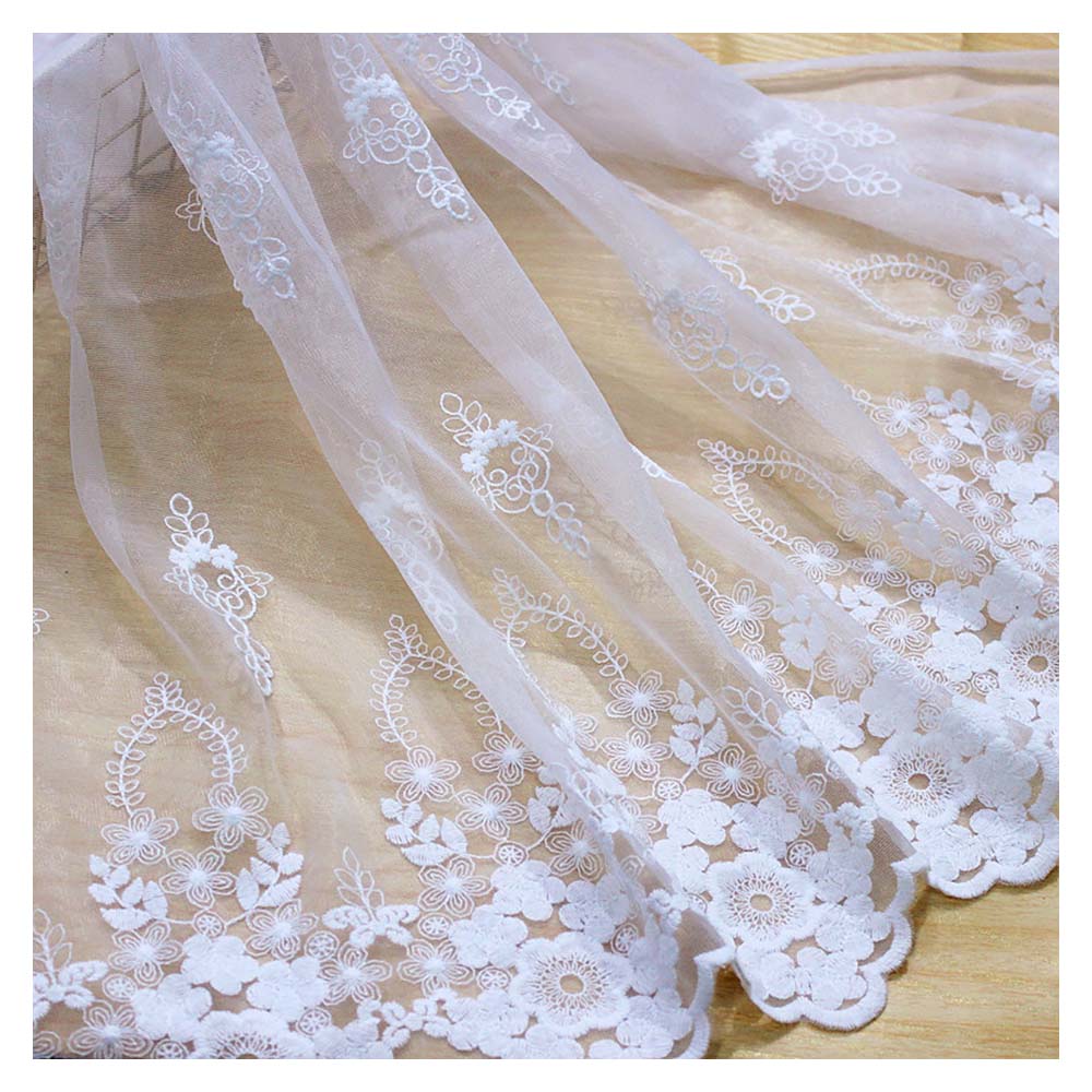 Tulle Fabric 1 Yard Ivory Set Yarn Mesh Embroidered Gauze Lace Wedding Dress Skirt Sewing Material 53"wide M4F122AM