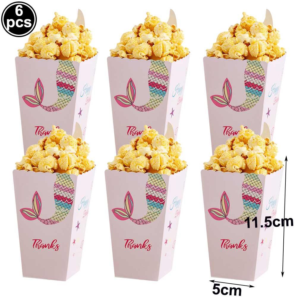 6/5 st lila grön sjöjungfru popcorn lådor godispåsar hållare popcorn behållare för barn sjöjungfrufest födelsedagsfest tillbehör: 5