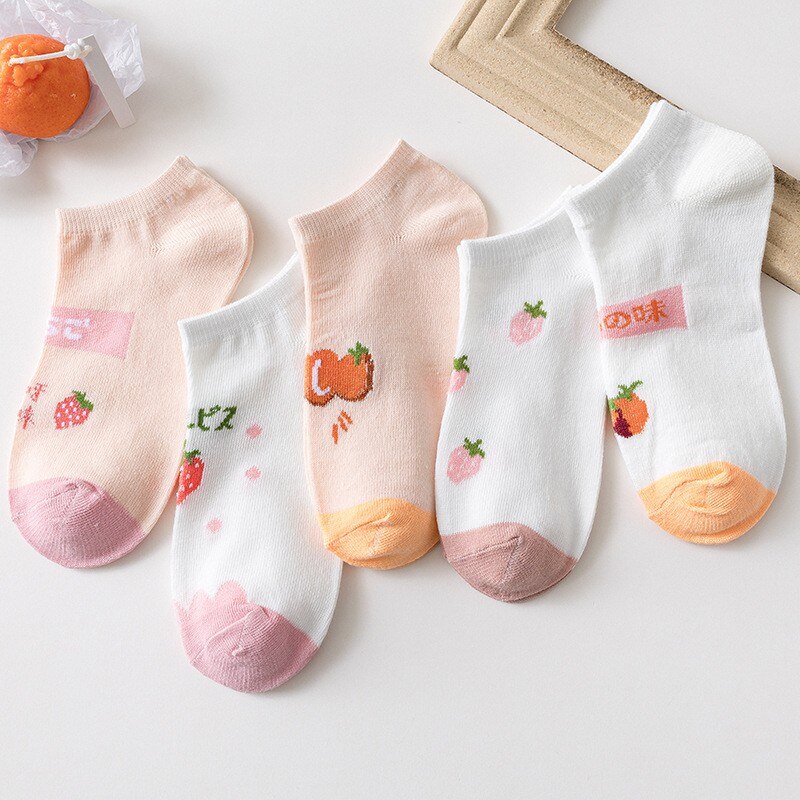 5 par/set dam strumpor räv flamingo söta djur bomull korta strumpor kvinnlig lediga roliga strumpor vår sommar strumpa sokken: J