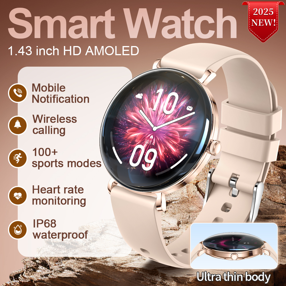 2025 Nowa moda Inteligentny zegarek Kobiety 1.43 '' AMOLED HD Wyświetlacz Bluetooth Połączenie Tętno Kobiety Zdrowie sport Kobiety Smartwatch Mężczyźni