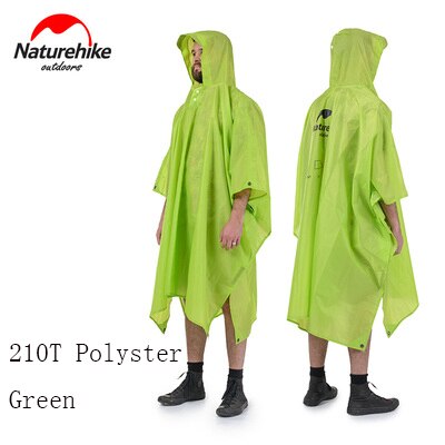 Naturehike 3 in 1 Hooded Rain Poncho Waterproof Raincoat Jacket for Men Women Adults Outdoor Camping Hiking Tent Mat NH17D002-M: 210T Green