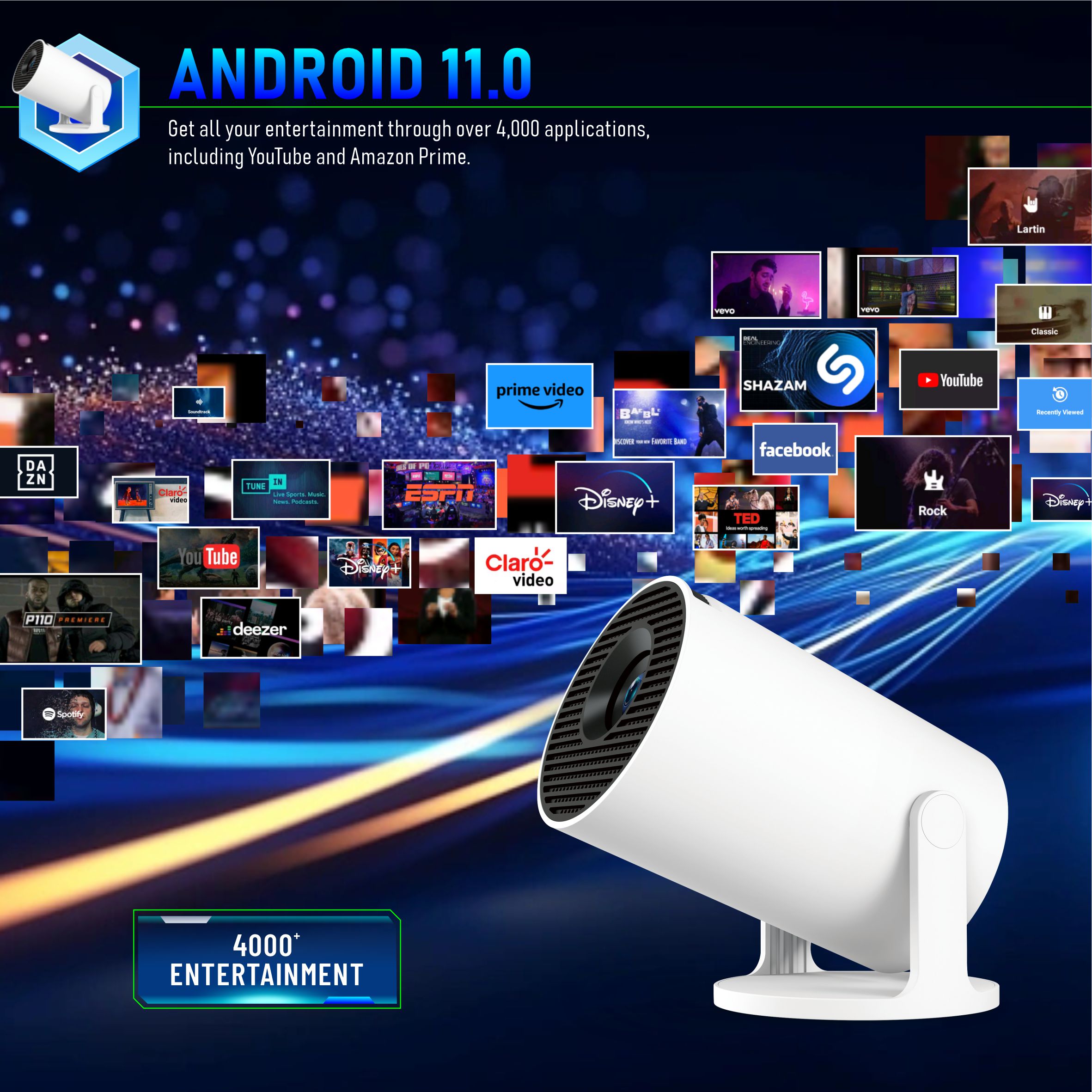 HY300Pro+ Portable Projector Android11 Allwinner H713 200 ANSI BT5.4 Wireless Home Theater Projector Native 720P 1280*720P
