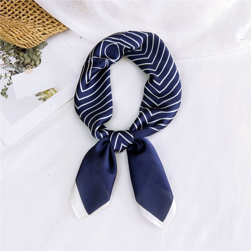 Vintage stribet lille silketørklæde koreansk stil firkantede tørklæder hals tyndt hår tørklæde blødt lommetørklæde hårbånd dekorativt: Blå