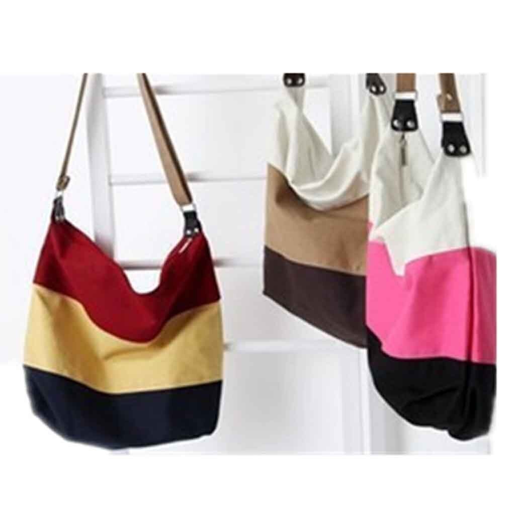 Senhoras tri-color listrado bolsa de lona grande capacidade tote bags algodão pano reutilizável sacola de compras feminina bolsas # p