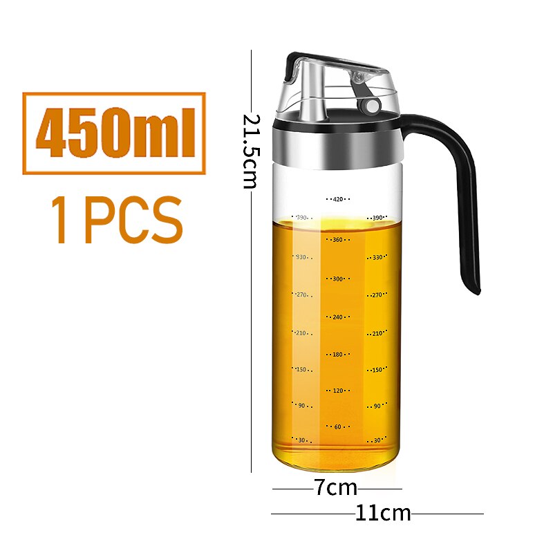 Grande Bouteille en Verre à Rabat et Bouchon Automatique, Distributeur d'Huile d'Olive, Conteneur de Condiments, Cruet Étanche de Vinaigre: 450ML 1pcs