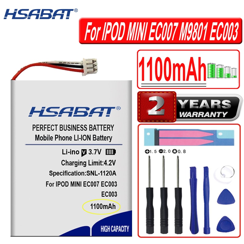 Hsabat 1100 mah batteri for ipod mini  ec003 ec007 m9804 m9801 m9802 m9806 w065 m9807 a1051 m9805 4gb mp3/4 1st 2nd gen