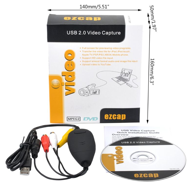 Ezcap 172 usb video grabber capture converter vhs videooptager dvd videokamera