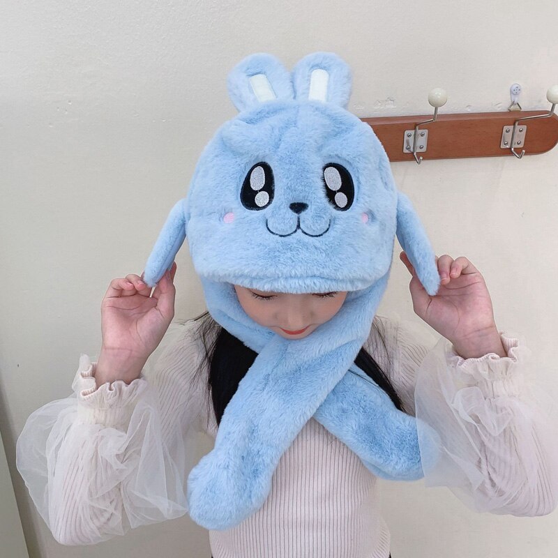 Doitbest-gorros de invierno con orejas móviles para niño y niña, gorro de terciopelo con tiburón grande, bufanda de una pieza, gorros con orejeras: blue 1