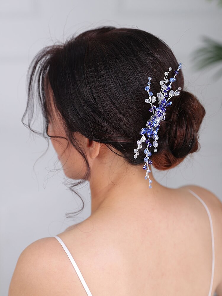 Boheme hår kam blå hovedstykke krystal fascinatorer strand bryllup hovedbeklædning chic hovedbeklædning hår tilbehør til kvinder bryllup