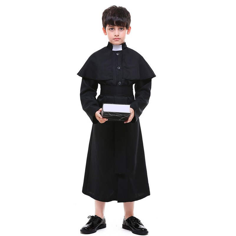 Boys Halloween Pastor Priest robe Costumes Children Catholic father Church choir Cosplays Carnival Purim stage show Party dress