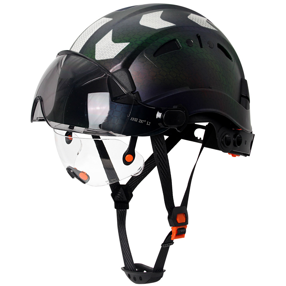 CE Construction Safety Helmet with Visor Built In Goggle Reflective Stickers for Engineer ABS ANSI Industrial Work Security Hat