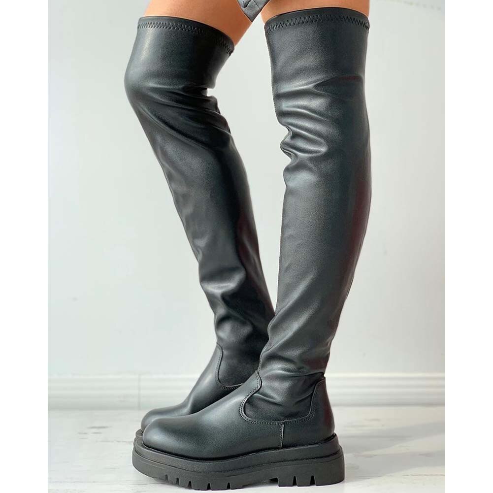 Chaussures antidérapantes à plateforme Easy Walk pour femmes, bottes noires à la , pour loisirs, Cool au dessus du genou,