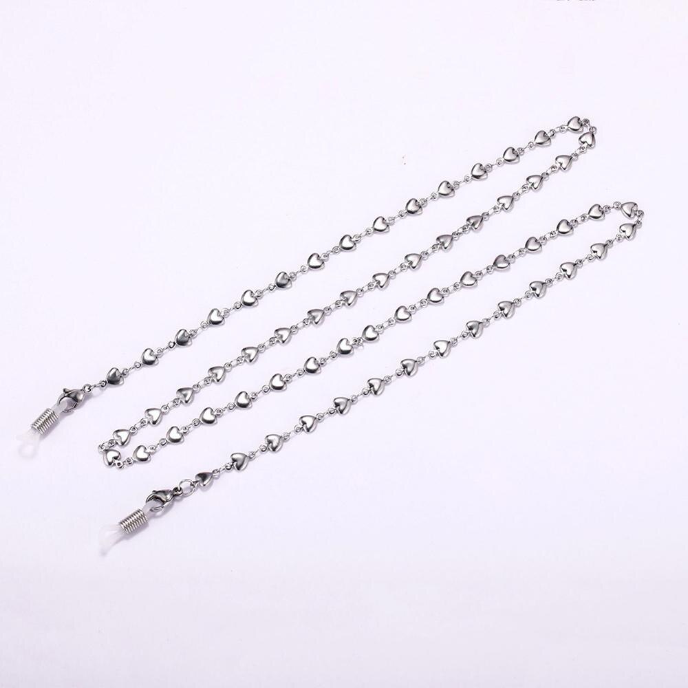 Skyrim Stainless Steel Beaded Glasses Chain Lanyard Women Gold Color Sunglasses Box Chains Eyewear Cord Eyeglass Neck Strap Rope: Heart Chain steel