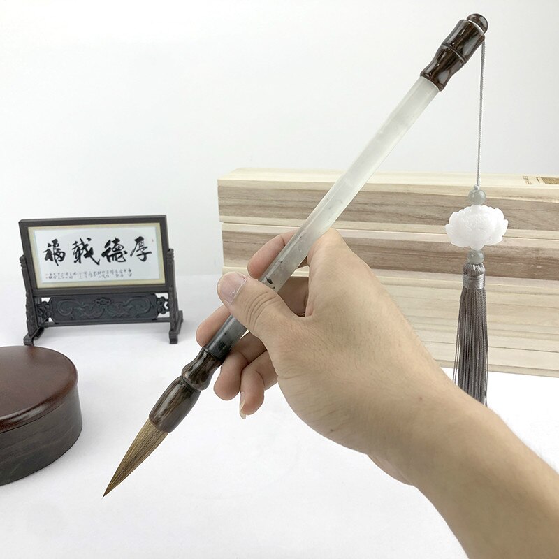 Large Jade Chinese Traditional Calligraphy Pen Brush Painting Large Regular Script Practice Mouse Weasel Woolen Writing Brush