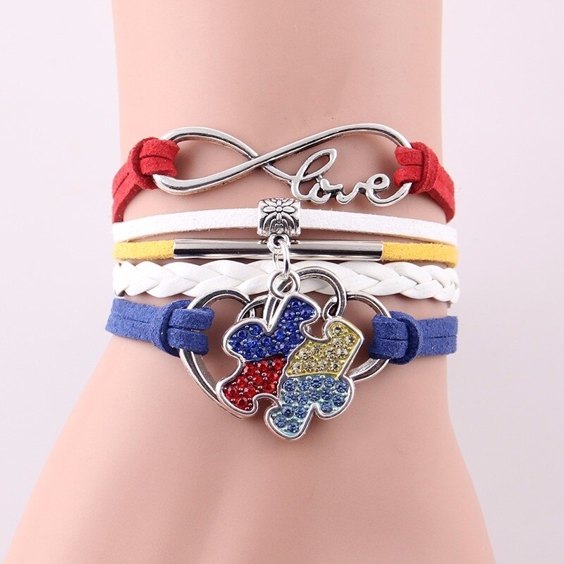 Infinity Love Hope Autism Awareness Bracelet Rhinestone Puzzle Piece Charm Bracelets Bangles For Women Men Jewelry
