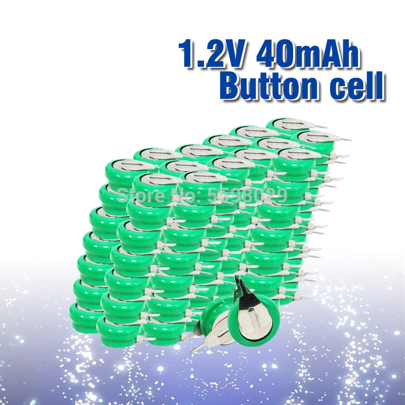 10-100pc Button Coin Cell Battery 1.2V 40mAh Ni-MH Rechargeable Battery With Solder Pins for watch toy timer solar energy