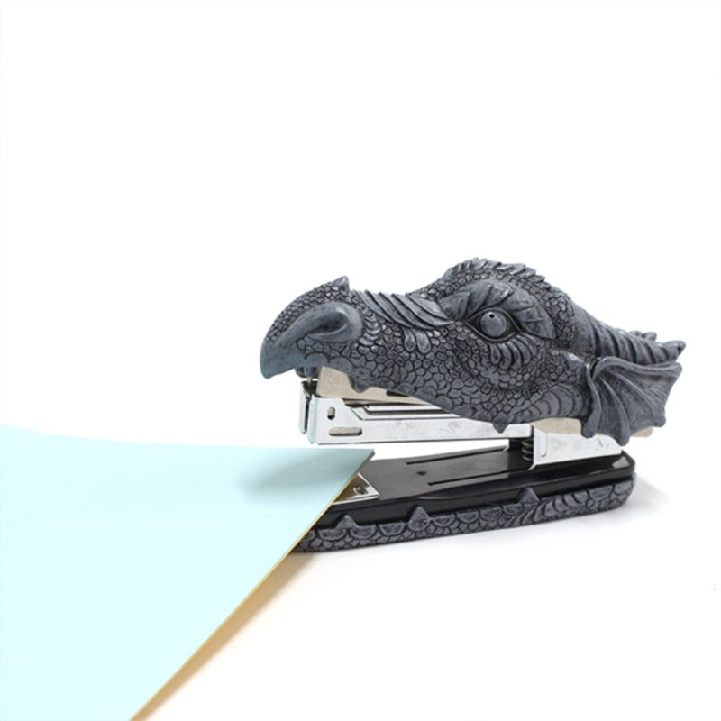 K1KF Dragon Head Stapler Desktop Mini Stapler Office Desktop Accessory Home Decoration Stapler Artificial Stone Resin Statue