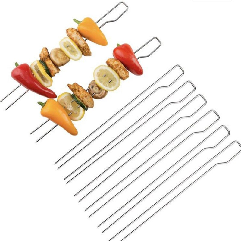 Stainless Steel Barbecue Stick Double Fork Portable Barbecue Needles Barbecue Skewer For Camping Picnic Home Restaurant Use